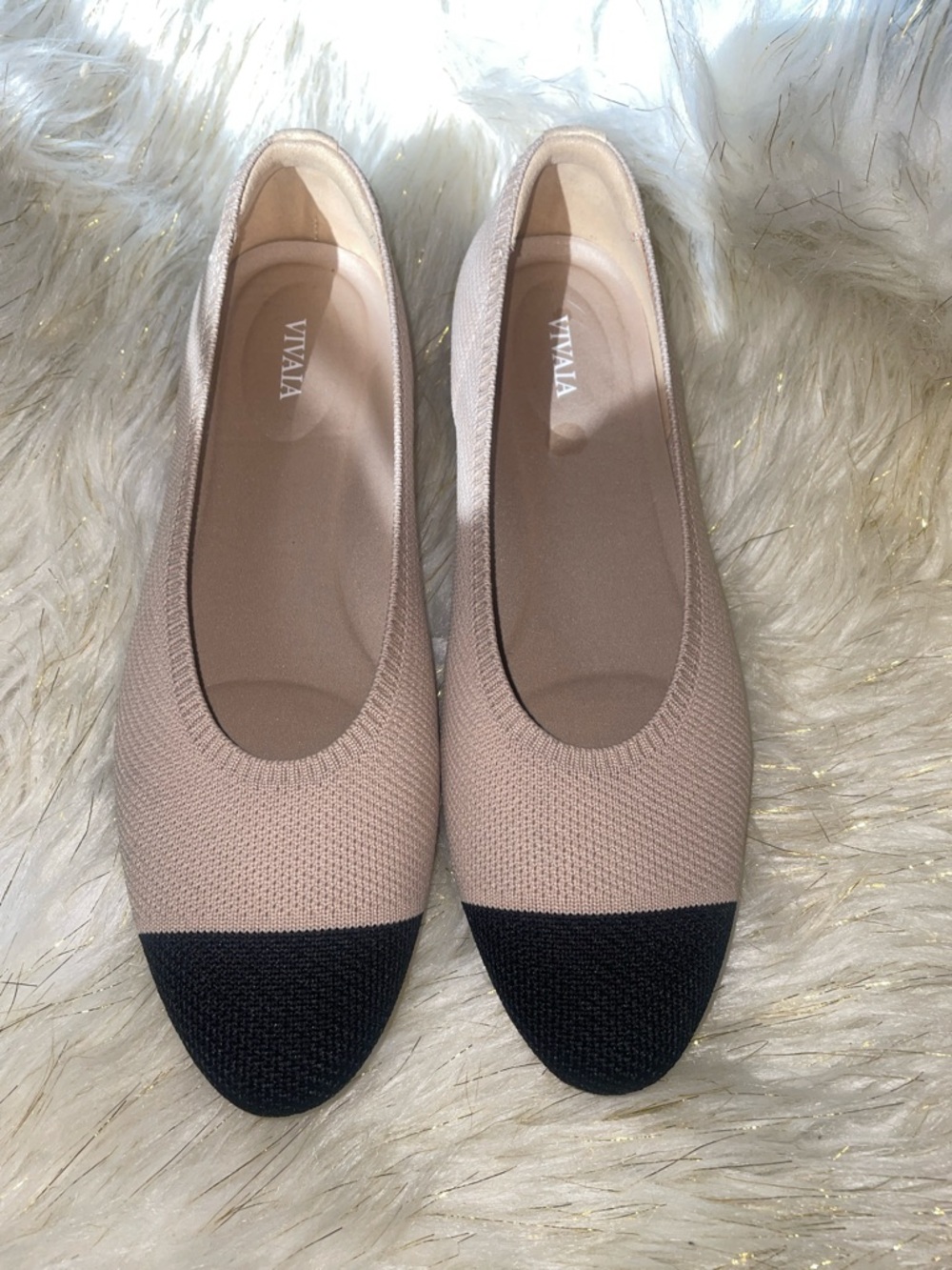 Women's Two-Tone Knit Ballet Flats - Blush with Black Toe